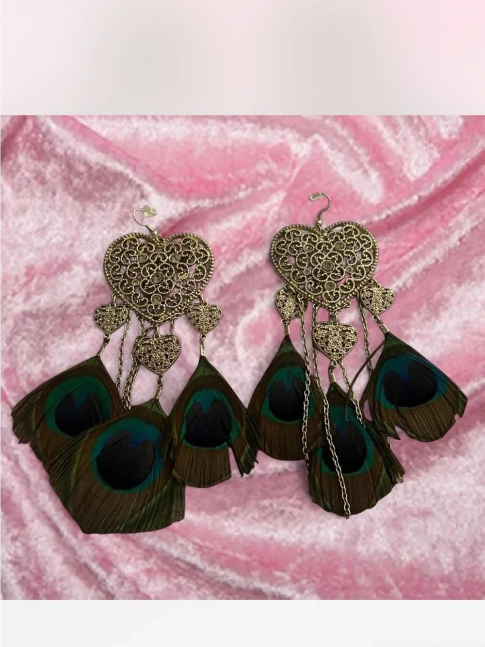Elegant Gold and Green Vintage Peacock Feather Earrings
